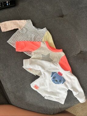 3-Piece Doll Shirt Set in White, Coral & Stripe